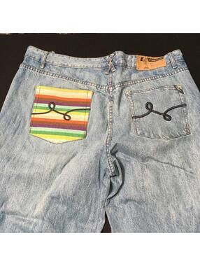 LRG VTG Jeans 42x32 Faded Y2K Blue Denim RAINBOW POCKETS Baggy Grunge Fit POWER